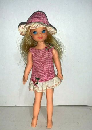 Barbie 1965 Sister Blonde Tutti Doll In Outfit W Headband Hat Dress