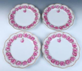 Set Of 4 Haviland Limoges Drop Rose Dinner Plates Porcelain Pink Schleiger 55