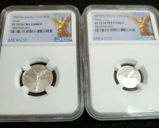 2007 Pf 70 Ultra Cameo 1/10 And 1/20 Silver Proof Libertads Pop 5 And 8