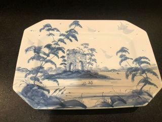 Deborah Sears Isis Pottery English Garden Blue & White Platter 16” Wide Octagon