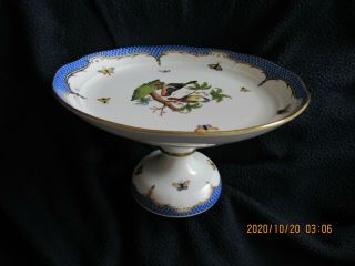 Herend Rothschild Bird W/blue Scales Large Compote/pedestal Bowl