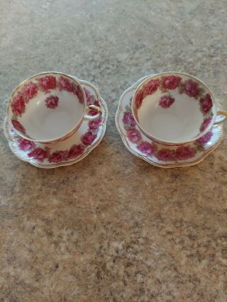 Two Haviland Limoges Tea Cups And Saucers Dark Rose