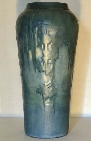 Newcomb College Tall Moon And Moss Vase S.  Irvine Professionally Restored