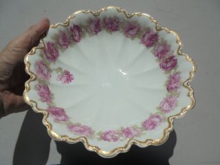 Antique Haviland Limoges France Porcelain Drop Rose Footed Bowl 9 1/2 "
