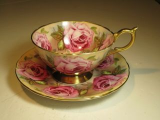 Vtg Aynsley Pink Cabbage Rose English Bone China Teacup And Saucer