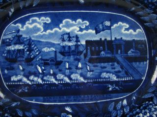 American Historical Dark Blue Staffordshire Platter Landing of Lafayette 2