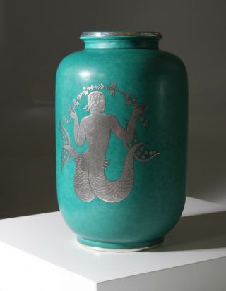 Wilhelm Kage - " Argenta " Stoneware Vase - Gustavsberg - Swedish Grace - 1930s