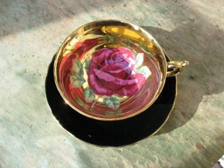 Black Paragon China England Red Rose Teacup & Saucer 3