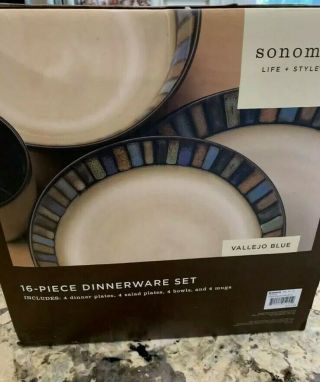 Sonoma Life Style Vallejo Blue 16 Piece Dinnerware Set Complete 3