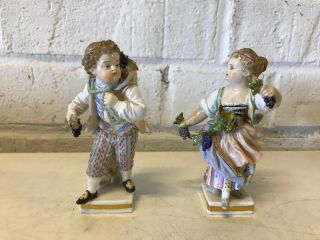 Antique German Meissen Porcelain Figurines Boy & Girl Grape Pickers