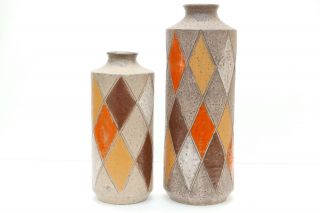 Mid Century Modern Aldo Londi Bitossi Raymor Pottery Argyle Harlequin Vases 13 "