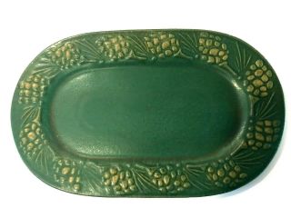 Vintage Arts And Crafts Matte Green Pottery Large Pinecone Platter United Crafts
