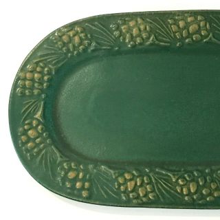 Vintage Arts and Crafts Matte Green Pottery Large Pinecone Platter United Crafts 2