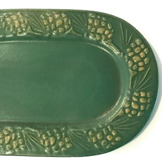 Vintage Arts and Crafts Matte Green Pottery Large Pinecone Platter United Crafts 3