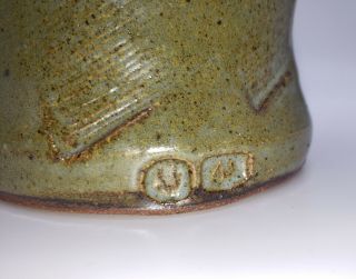 Warren Mackenzie Studio Pottery Pot Bowl Jar Green Glaze Paddled Double Stamped 2