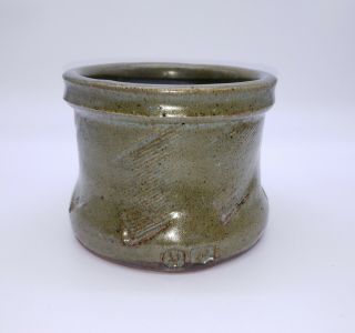 Warren Mackenzie Studio Pottery Pot Bowl Jar Green Glaze Paddled Double Stamped 3