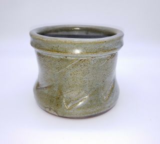 Warren Mackenzie Studio Pottery Pot Bowl Jar Green Glaze Paddled Double Stamped 6
