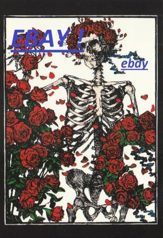 Grateful Dead Postcard Bertha Skeleton & Roses Jerry Garcia Stanley Mouse