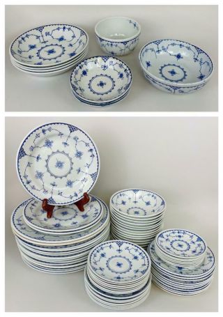 71pc Furnivals Denmark Blue White Delft Porcelain China Set Plates Bowls Dishes
