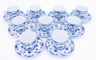 9 Cups & Saucers 1035 - Blue Fluted Royal Copenhagen Full Lace - 3:rd Quality 2