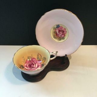 One Paragon Pink Cabbage Rose - Yellow Double Warranted Tea Cup & Saucer Set Cs9