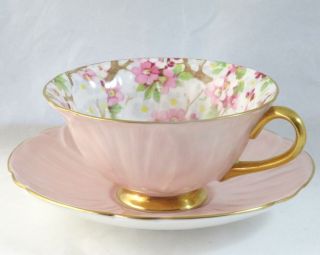 Vtg Shelley Pink Floral “maytime” Chintz Oleander Shaped Cup & Saucer 13616/59