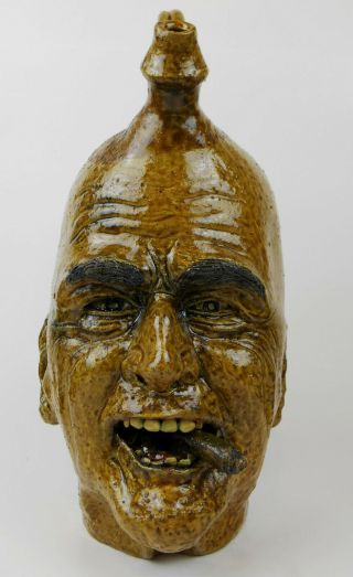Folk Art Pottery Smoker Harvest Face Jug By Vonderhey