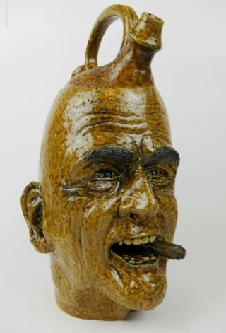 Folk Art Pottery Smoker Harvest Face Jug by Vonderhey 3