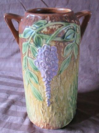 Vintage Roseville Wisteria Art Pottery Double Handled 10 " Vase Lqqk