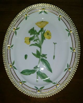 Vintage FLORA DANICA Royal Copenhagen Porcelain Botanical OVAL Plate w Gilt 3