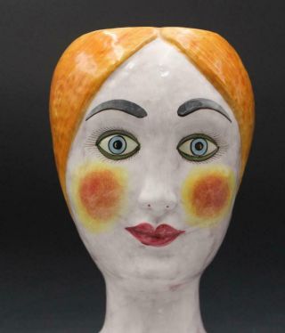 Large Horchow Italian Ceramic MCM Pottery Bust Woman Vase Planter w/ Open Head 2