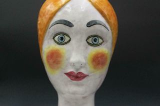 Large Horchow Italian Ceramic MCM Pottery Bust Woman Vase Planter w/ Open Head 3