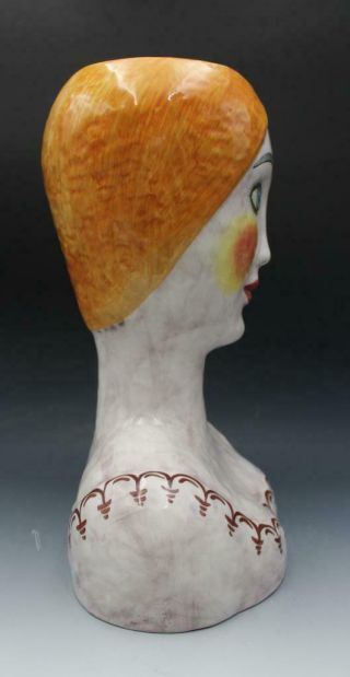 Large Horchow Italian Ceramic MCM Pottery Bust Woman Vase Planter w/ Open Head 4