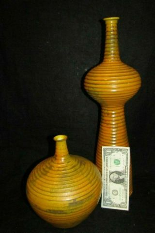 2 Vintage Raymor Alvino Bagni Italian Pottery Ribbed Bottles Or Vases