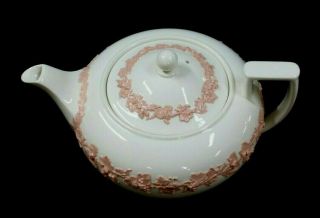 Vintage Wedgwood Embossed Queensware Pink On Cream Teapot
