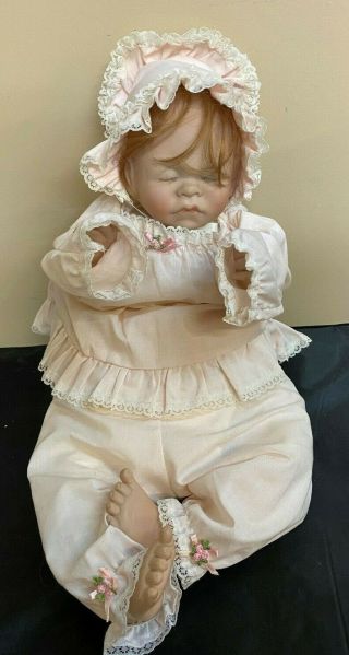 Lee Middleton 1983 " First Moments " Sleeping Baby Doll Girl Pink Outfit Signed