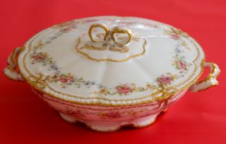 Haviland Limoges Schleiger 1058 Covered Dish Tureen Double Gold Bows Ca1895 - 1903