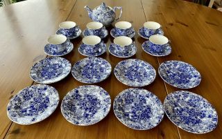 Laura Ashley Chintzware Blue & White Teapot Cups & Saucers Plates 26 Pc Huge Set