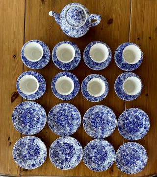 Laura Ashley Chintzware Blue & White Teapot Cups & Saucers Plates 26 pc HUGE SET 2