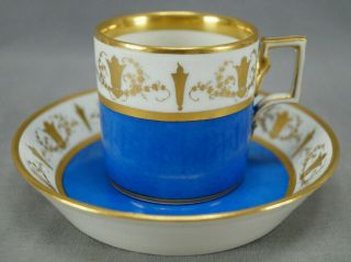 Authentic Royal Vienna Blue Gold Neoclassical Floral Coffee Can & Saucer C.  1819