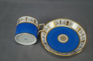 Authentic Royal Vienna Blue Gold Neoclassical Floral Coffee Can & Saucer C.  1819 2