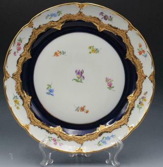 German Meissen 1st Quality Porcelain Charger Hand Painted Flowers Heavy Gilt