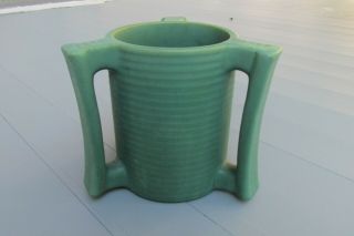 Teco Pottery Matte Green Three Handled Vase Vintage