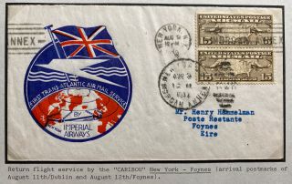 1939 York Usa First Flight Airmail Cover To Foynes Ireland Imperial Airways