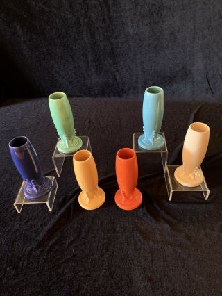 Vintage Fiestaware Bud Vases.  Six Colors With Display Stands
