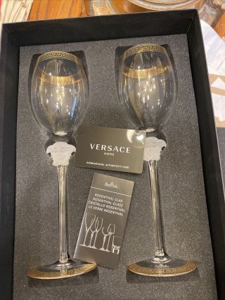2 Extravagant Rosenthal Versace Clear White Wine Glasses Medusa D´or W Box