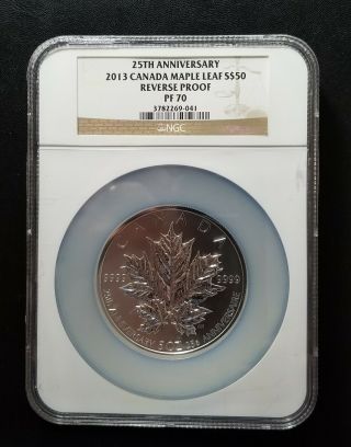 2013 Canada Maple Leaf 5 Oz Silver 25th Anniversary Reverse Proof Ngc Pf70 $50