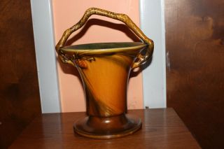 Vintage Roseville Pottery Large Pine Cone Basket 338 - 10 ".