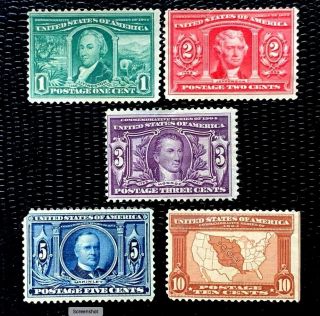 Us Stamps Sc 323 - 327 Louisiana Purchase Issue Complete Set Cv:$305