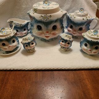 Lefton Miss Priss Kitty Cat Tea Set,  Cookie Jar,  Shakers Vintage 1950’s